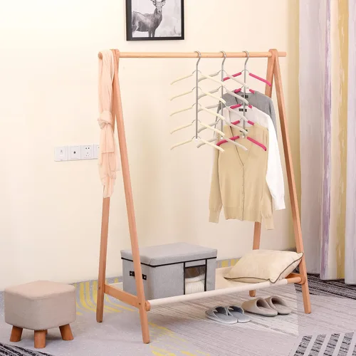 Miniatura 4 de Paquete de 3 perchas de ropa 5 en 1 que ahorran espacio cromadas y de espuma para blusas, árboles, perchero de ropa antideslizante de acero