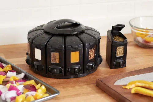 Miniatura 2 de Kitchen Art Select-A-Spice - Carrusel de medición automática Pro de 12 compartimentos para especias, color negro, 9.5 x 9.5 x 6.5 pulgadas
