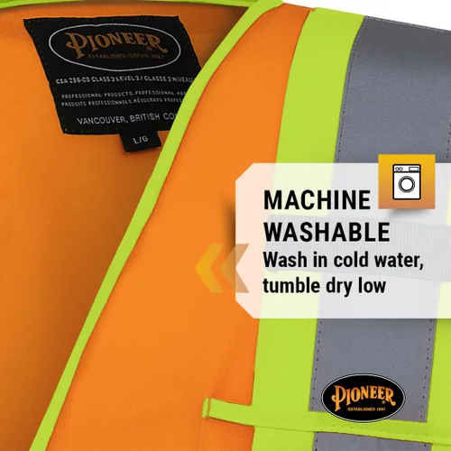 Miniatura 7 de Pioneer Chaleco de seguridad con mangas Hi Vis para hombres y mujeres, tricot transpirable, cinta reflectante, bolsillos, clase 3, color naranja