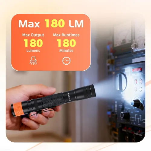 Miniatura 3 de KunHe Linterna LED recargable portátil de 180 lúmenes, paquete de 2 unidades, luz de bolsillo impermeable, modo único, fácil de usar con clip