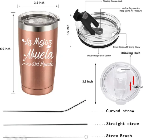 Miniatura 6 de La Mejor Abuela Del Mundo - Vaso de viaje, regalos de Abuela en español, regalos de cumpleaños y día de la madre para la abuela, 20 onzas, oro rosa