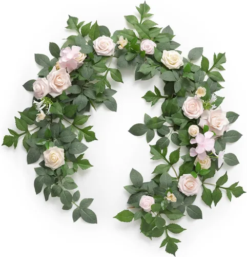 Miniatura 16 de Ling's Moment - Guirnalda de Flores Artificiales de 5 Pies de Borgoña, Guirnalda Floral de Rosa Marrón, Flores de Arco, Vid para Decoración de Fondo