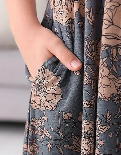 Miniatura 20 de 21KIDS Vestido largo floral de manga larga 3/4 con bolsillos para niñas de 6 a 12 años