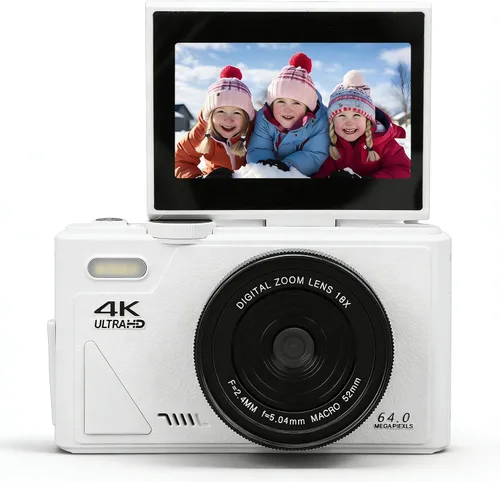 Miniatura 10 de Cámara digital 4K para fotografía, enfoque automático de 18X, cámara de video retro con pantalla abatible de 3 pulgadas, cámara compacta de viaje