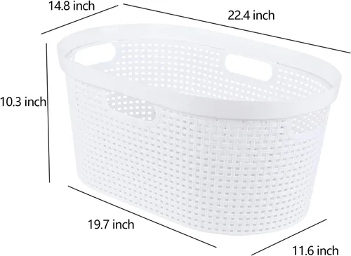 Miniatura 3 de Paquete de 4 cestas para la ropa sucia con mango recortado, cestas de plástico blanco, 40 L Dirty Clothes Storage Hamper