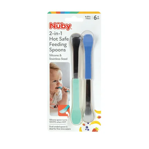 Miniatura 4 de Nuby Cucharas de alimentación seguras y calientes 2 en 1 (paquete de 8) cucharas para bebés de 6 meses en adelante, color azul y aguamarina
