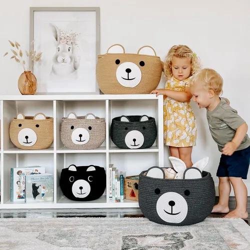 Miniatura 2 de CherryNow Woven Rope Basket, Bear Baskets for Gifts Empty, Large Storage Basket for Living Room Nursery, Decorative Animal Baskets with Handles