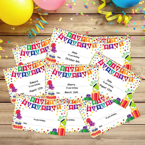 Miniatura 8 de FaCraft Certificados de cumpleaños para el aula de los niños – 36 piezas de confeti de feliz cumpleaños certificados para estudiantes de profesores