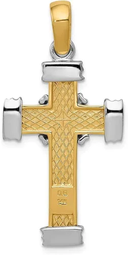 Miniatura 4 de Colgante de cruz latina de dos tonos de oro amarillo y blanco macizo de 14 k 1.693in x 0.787in