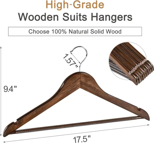 Miniatura 2 de TOPIA HANGER Perchas de Madera para Abrigos Paquete de 30, Perchas de Madera Vintage para Trajes con Barra Antideslizante para Pantalones, Gancho