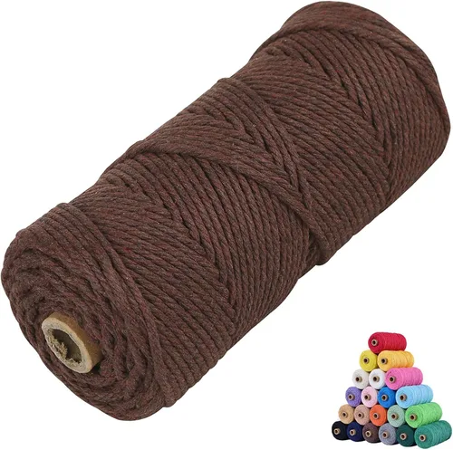 Miniatura 55 de Cuerda de algodón para macramé, de 0.11 pulgadas x 109 yardas, cuerda de macramé natural marrón, suministros perfectos de algodón para hacer