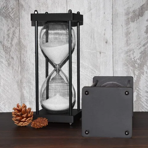 Miniatura 4 de Temporizador de reloj de arena de 60 minutos, marco de madera negro, temporizador de arena decorativo (arena blanca, tamaño grande)