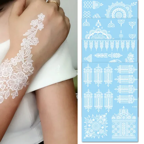 Miniatura 7 de Tatuajes de henna, tatuajes temporales de henna, calcomanías de tatuaje impermeables blancas para mujeres, bodas, fiestas, festivales y proveedores
