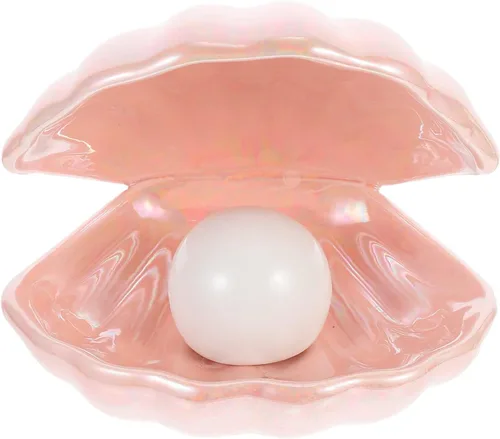 Miniatura 10 de IMIKEYA Shell Pearl Light White Ceramic LED Pearl in Shell Luz nocturna Escritorio portátil inspirado en el océano Lámpara de concha para dormitorio