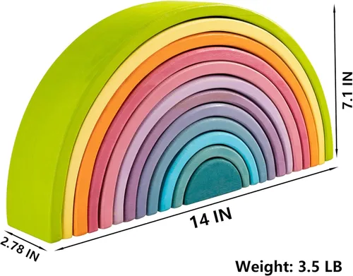 Miniatura 2 de Juguete apilable de madera de arco iris, apilador de 12 piezas, bloques de construcción de rompecabezas de anidación extragrandes, juguetes