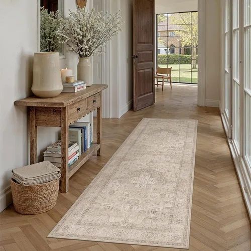 Miniatura 145 de PureCozy Alfombra de área beige de 2 x 3 pulgadas, lavable, vintage, pequeña, para entrada, cocina, suave, retro, floral, de pelo bajo, tapete