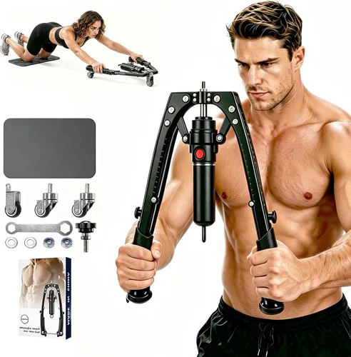 Entrenador de brazo Twister de entrenamiento, equipo de entrenamiento de pecho de potencia hidráulica 3 en 1 con ruedas de rodillo abdominal y
