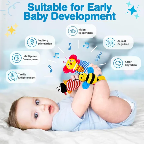 Miniatura 4 de Juguetes de sonajeros para bebés de 0 a 6 meses – Juguetes para bebés de 0 a 3 meses de edad, conjunto de regalos con dentición y calcetines