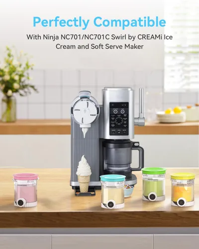 Miniatura 2 de Pintas y tapas Creami Swirl NC701 NC701C Compatibles con Ninja Swirl CREAMi para helados y helado suave (Serie NC700), de grado alimenticio y aptas