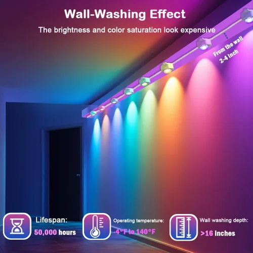 Miniatura 9 de iYogaled Luces exteriores permanentes para casa, 50 pies de luces de borde exterior inteligentes RGB con 63 modos de escena, luces LED impermeables