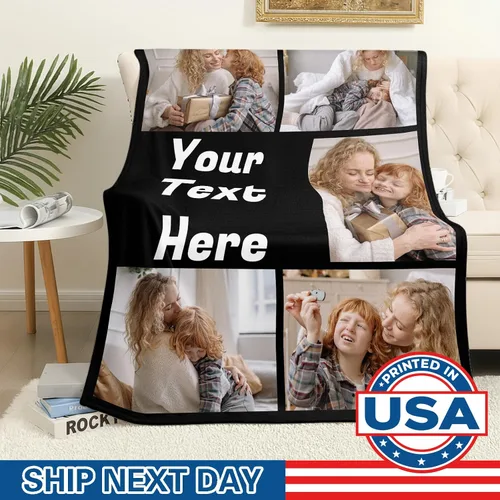 Miniatura 2 de WNNNS Manta personalizada con 1 foto cualquier texto - Anime, microfibra de poliéster, manta para sofá, manta de cama, unisex, 1 foto con texto