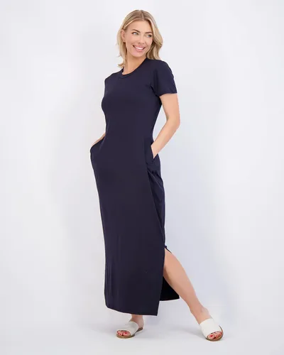 Miniatura 2 de Real Essentials Paquete de 3 Vestido largo casual de manga corta para mujer, vestido de verano con abertura y bolsillos