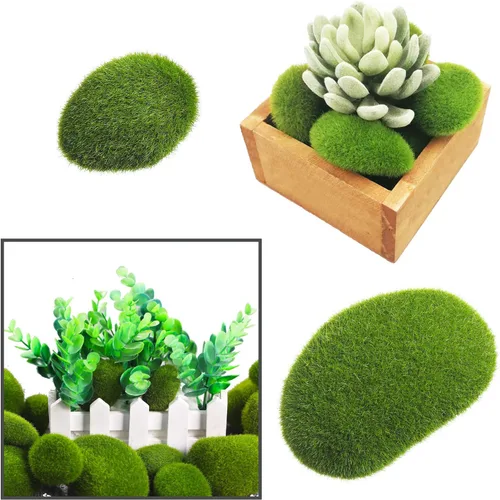 Miniatura 7 de Woohome 30 piezas de 3 tamaños de rocas artificiales de musgo decorativo, bolas de musgo verde, decoración de musgo falso para arreglos florales, 30