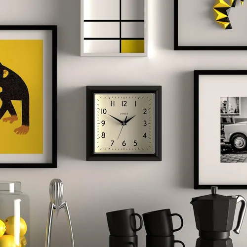 Miniatura 2 de JONES CLOCKS® Reloj de pared mostaza Reloj retro cuadrado 10 pulgadas Negro Números fáciles de leer Perfecto para cocina u oficina