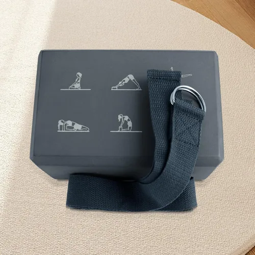 Miniatura 9 de RETON Juego de bloques de yoga con correas, ladrillos de yoga de alta densidad, bloque de pilates de espuma EVA ligera, 2 bloques de yoga con 2 Gris