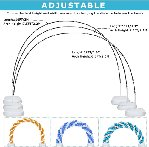 Miniatura 2 de Kit de soporte para arco de globos con base, kit de soporte ajustable para arco de globo con 45 clips de globo, bomba de globos, arco de globos de 9
