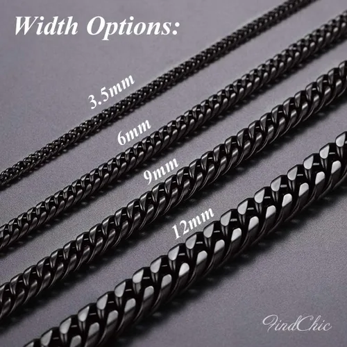 Miniatura 6 de FindChic - Cadena de eslabones para hombre, chapado en oro de 18 quilates, acero inoxidable, negro, collar para hombres y niños, 14 a 30pulgadas, 8