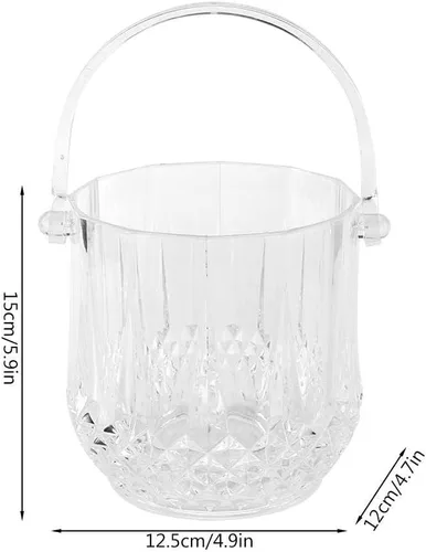 Miniatura 2 de Cubo de hielo acrílico de 38.9 fl oz, cubo de hielo pequeño binaural de cristal, barra de cóctel de bebidas transparente con asa para KTV Bar