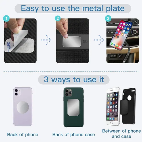 Miniatura 4 de SALEX Adhesivos metálicos para teléfono para montaje magnético. Juego de 32 placas de metal magnéticas para automóvil dentro de la funda