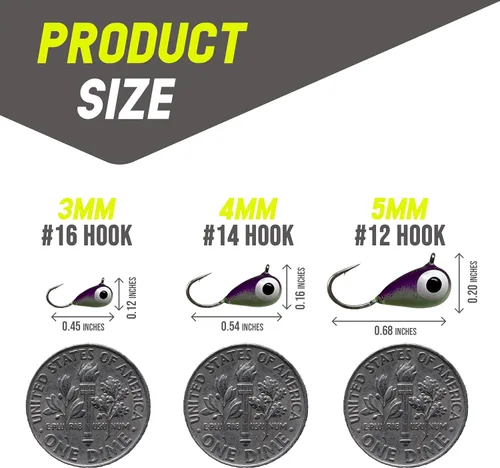 Miniatura 7 de Reaction Tackle Plantillas de pesca en hielo de tungsteno - Plantilla súper sensible en forma de lágrima para panfish, crappie, lucioperca, perca