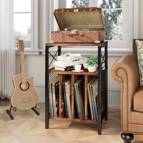 Miniatura 2 de Soporte para tocadiscos de 3 niveles, tocadiscos de almacenamiento de discos de vinilo para discos de vinilo, mesa de tocadiscos con capacidad