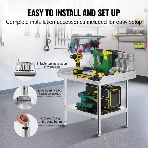 Miniatura 6 de VEVOR Soporte de parrilla de equipo de acero inoxidable, 24 x 28 x 24 pulgadas, mesas de acero inoxidable con estante inferior de almacenamiento