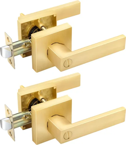 Miniatura 35 de EHOMEWARE 8 paquetes de manijas de puerta interior sin llave en acabado de latón satinado, manija de puerta de armario, palanca de puerta de paso