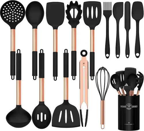 Miniatura 11 de Umite Chef Juego de Utensilios de Cocina, 15 piezas Juego de Utensilios de Cocina de Silicona para Cocinar, Silicona Antiadherente con Mango