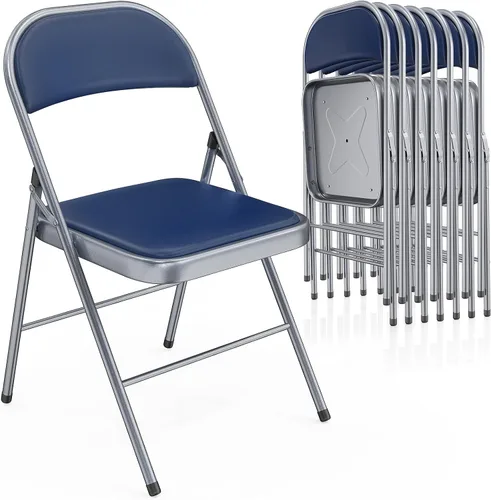 Miniatura 23 de VINGLI Paquete de 4 sillas plegables con asientos acolchados, marco de metal con asiento y respaldo de piel sintética, capacidad de 350 libras, Negro