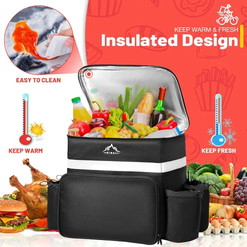 Miniatura 6 de GoHimal - Mochila de entrega de alimentos, bolsas aisladas para entrega en bicicleta, bolsa grande de entrega de pizza para CALIENTE/FRÍO con 4