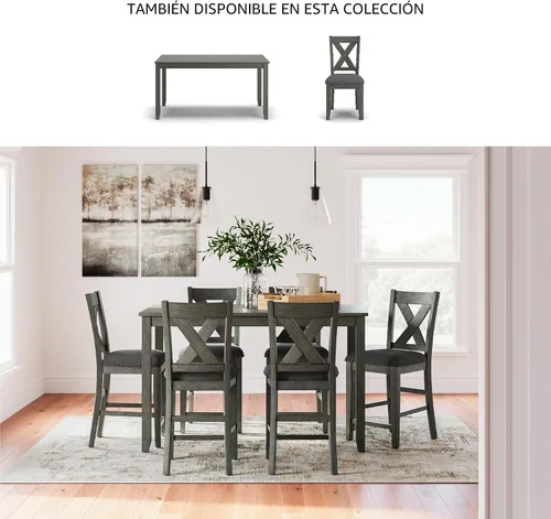 Miniatura 5 de Signature Design by Ashley Caitbrook Mesa de Comedor Casual de Altura de Mostrador y Taburetes de Bar Tapizados con Ribete de Tachuelas, Juego de 7