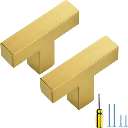Miniatura 29 de Ravinte Paquete de 5 tiradores dorados de latón brusehed de 3 pulgadas para gabinetes de cocina, herrajes de cocina cuadrados dorados para gabinete