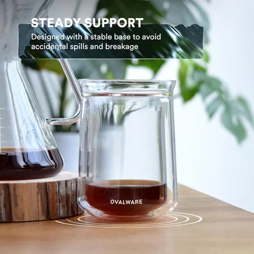 Miniatura 7 de ovalware Vaso de vidrio aislado de doble pared con un solo labio, juego de 4 (12 onzas / 350ml), vidrio de borosilicato para café, té, whisky