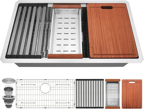 Miniatura 25 de LQS Fregadero pequeño de barra dorada para montaje inferior, fregadero de barra húmeda de PVD dorado y fregadero de cocina RV de 15 x 17 pulgadas