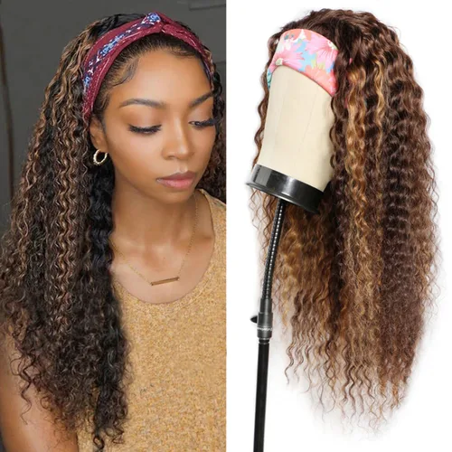 Miniatura 2 de Aiterina Peluca con Diadema de Cabello Humano Ombre con Mechas Rizado Peluca de Cabello Humano Pelugas con Diadema para Mujeres Negras Sin Encaje