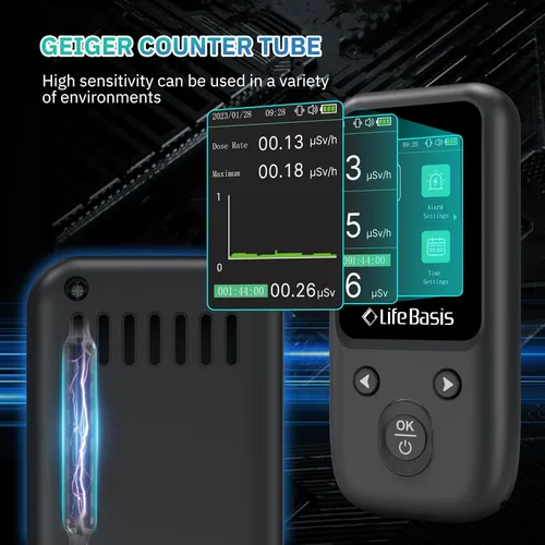 Miniatura 3 de LifeBasis Contador Geiger Detector de Radiación Nuclear, Dosímetro de Radiación con Pantalla TFT y Alerta Inteligente Portátil de Mano Monitor
