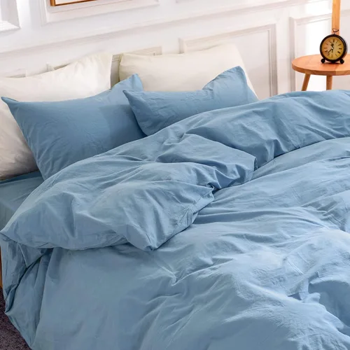 Miniatura 13 de NEXHOME PRO Funda de edredón de algodón para niños, tamaño twin, aspecto de lino, blanco, orgánico, natural, 100% algodón lavado, juego de ropa