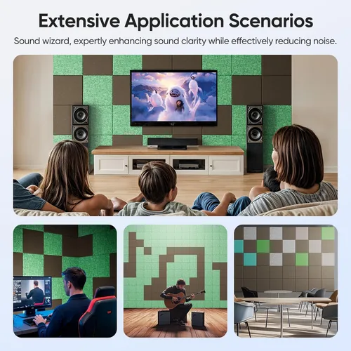 Miniatura 6 de Paquete de 12 paneles acústicos de 12 x 12 x 0.4 pulgadas para absorción de sonido de pared, panel de sonido cuadrado autoadhesivo de alta densidad