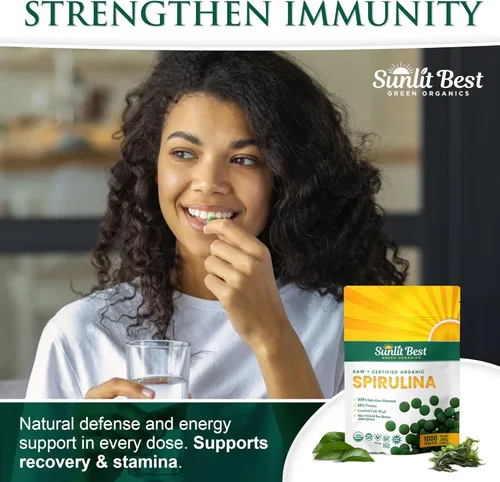 Miniatura 5 de Sunlit Best Spirulina Tablets – Tabletas orgánicas de espirulina USDA Premium 1000 unidades – Espirulinas naturales explosión orgánica para apoyo