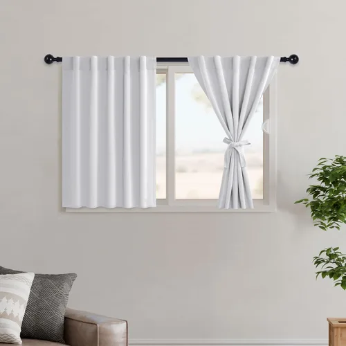 Miniatura 88 de Hiasan Cortinas opacas negras para dormitorio, cortinas opacas cortas de 45 pulgadas de largo, con aislamiento térmico, bolsillo para barra
